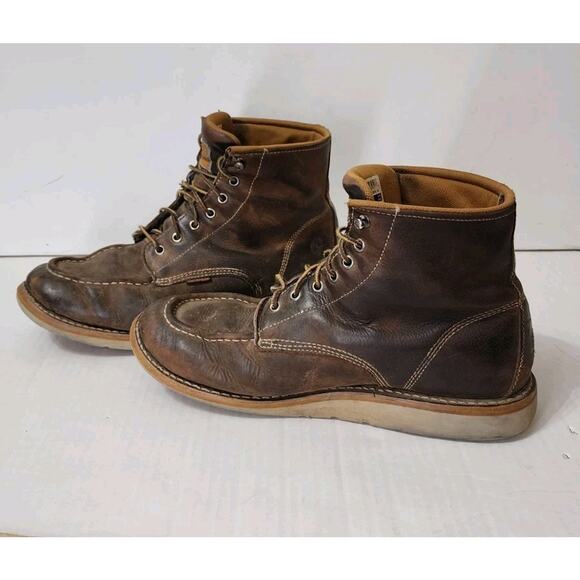 Carhartt Work Boots Men\'s 11.5 brown leather moc-toe wedge sole Preworn Rugged main image 14